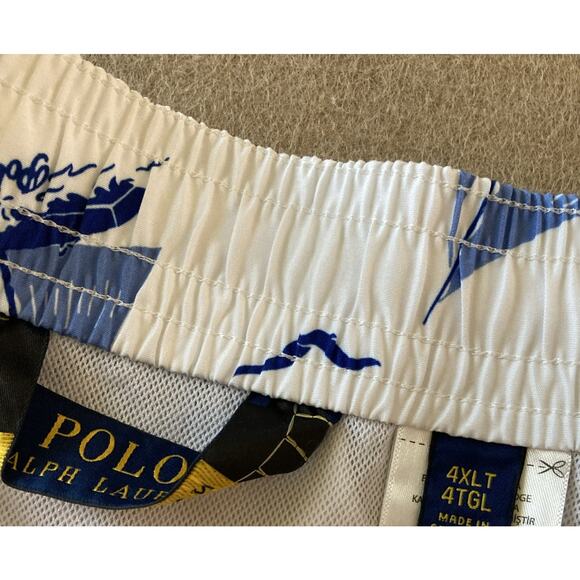 Polo Ralph Lauren Bear Swim Trunks Mens Sz 4XLT White Blue Sailing Board Short ￼ - Picture 5 of 10